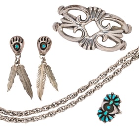 A group of Native American silver jewelry