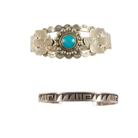 Two Native American style turquoise and metal cuffs