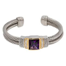 A David Yurman amethyst, gemstone, and sterling silver cuff bracelet