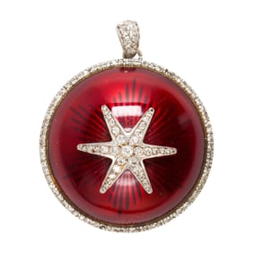 A diamond, enamel and 18k gold pendant