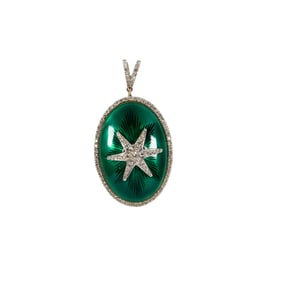 An enamel, diamond, and 18k white gold pendant