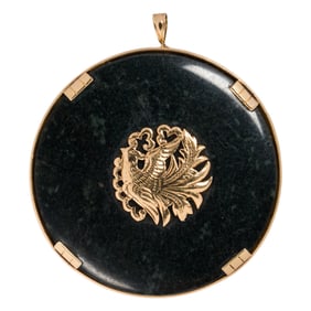 A hardstone and 14k gold pendant-brooch