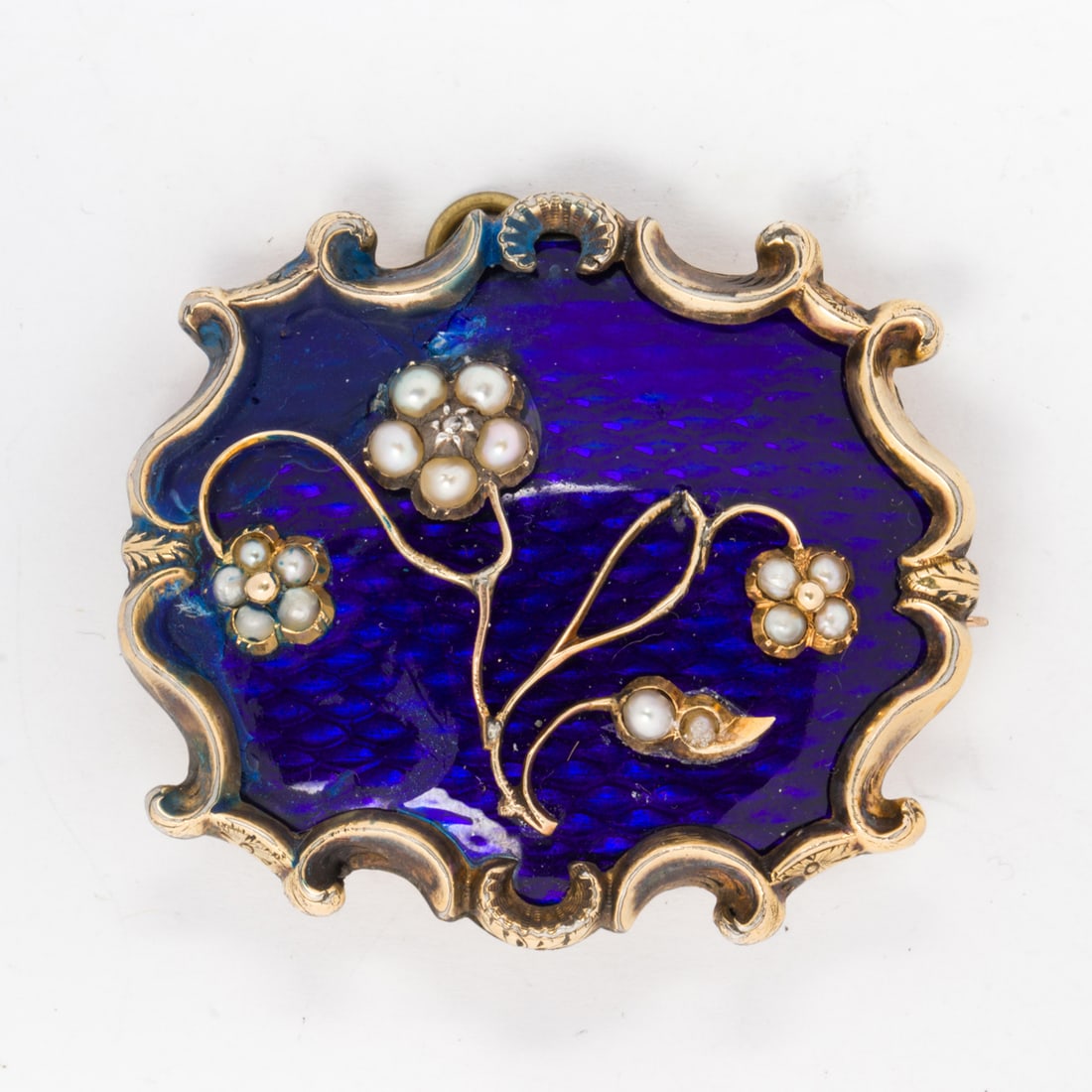 A glass, seed pearl, and 10k gold brooch-pendant (1 of 1)