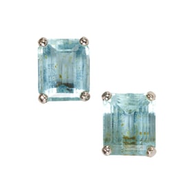 A pair of aquamarine and 14k white gold stud earrings