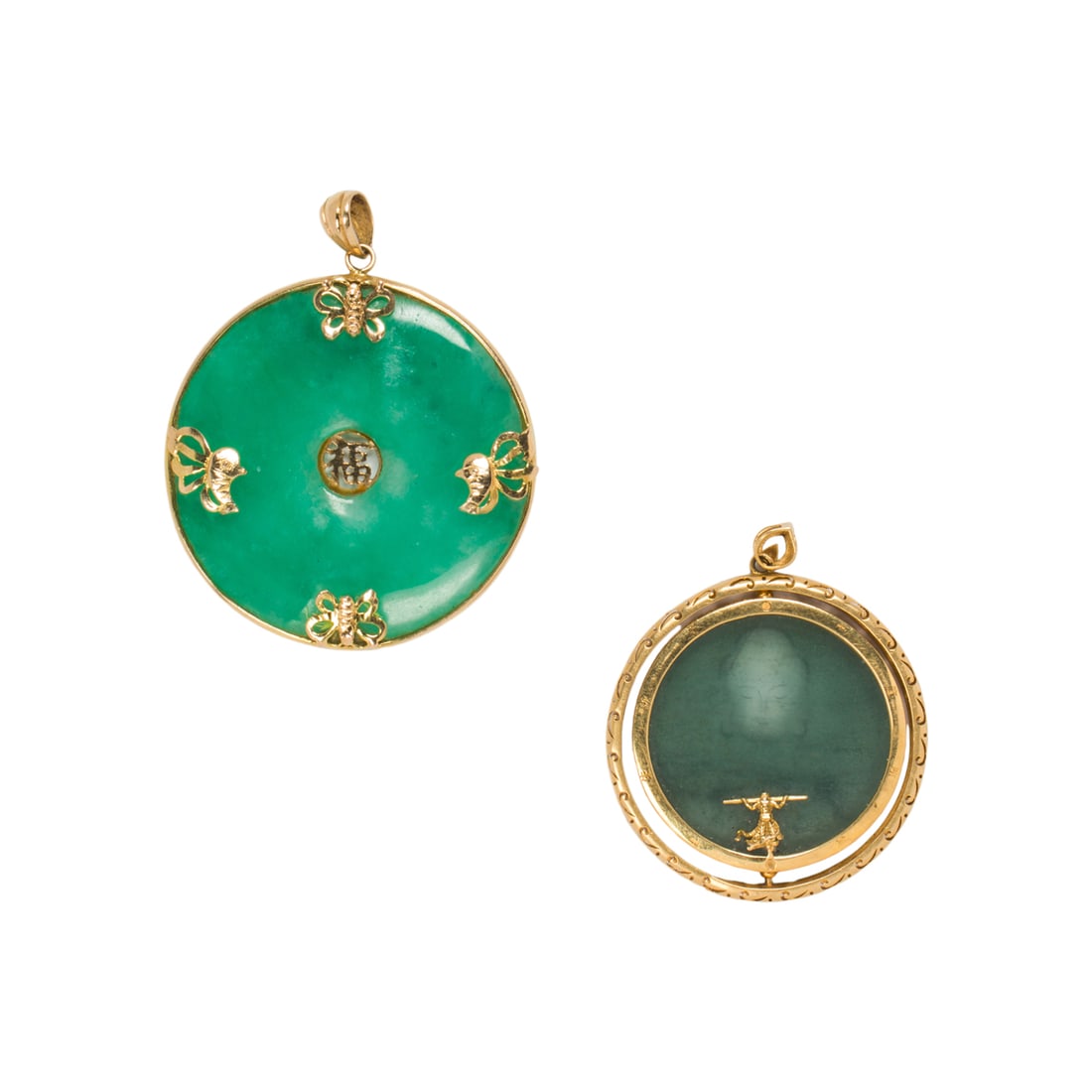 One jade and 14k gold and one jade and 18k gold pendant (1 of 1)