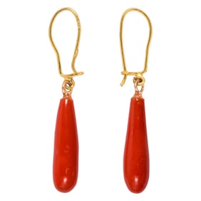 A pair of coral and 18k gold earrings