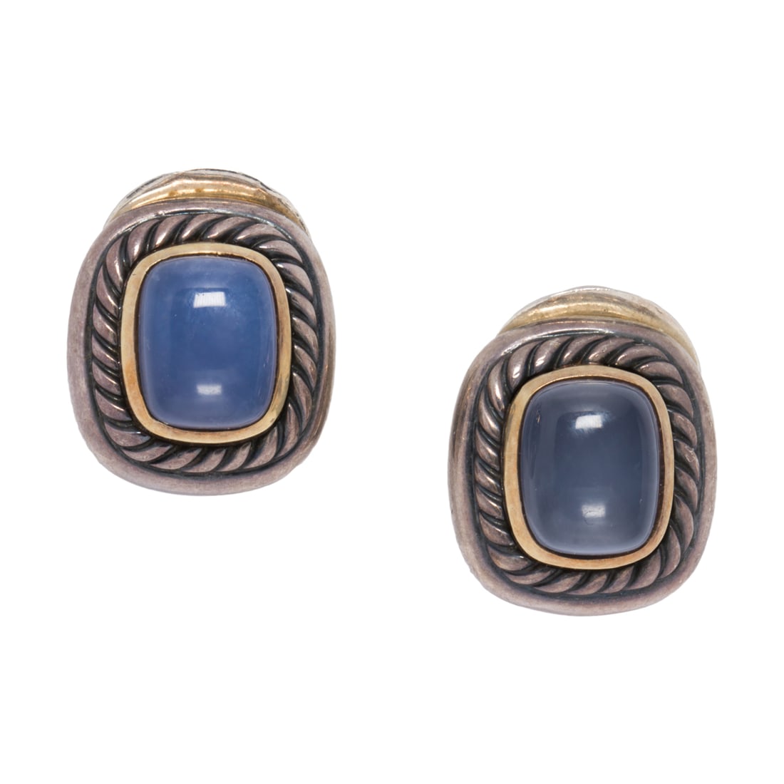 A pair of blue chalcedony, silver, and 14k gold earrings (1 of 1)