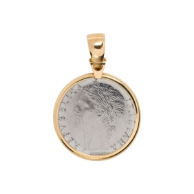 A 100 Lire coin and 14k gold pendant