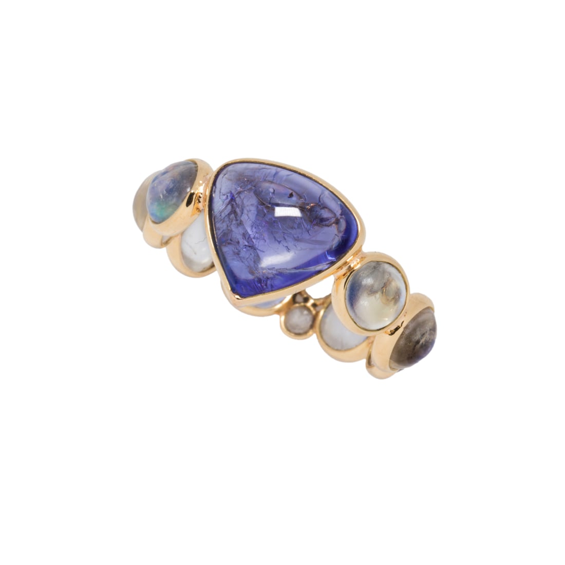 A tanzanite, moonstone, diamond, and 18k gold ring (1 of 1)