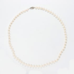 A cultured pearl and 14k white gold necklace