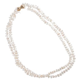 A freshwater keshi pearl and 14k bi-color gold necklace