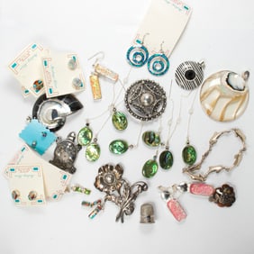 A miscellaneous group of hardstone, shell, and silver jewelry