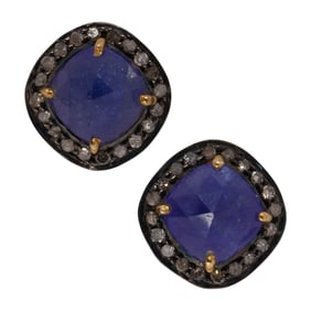 A pair of tanzanite, diamond, and vermeil sterling silver earrings