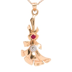 A gem-set and 14k gold pendant-necklace