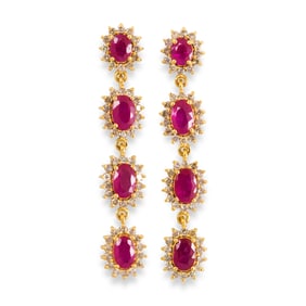 A pair of ruby, diamond and 14k gold earrings
