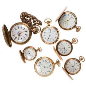 Seven gold-filled pocket watches