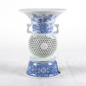 A Hirado blue and white trumpet vase