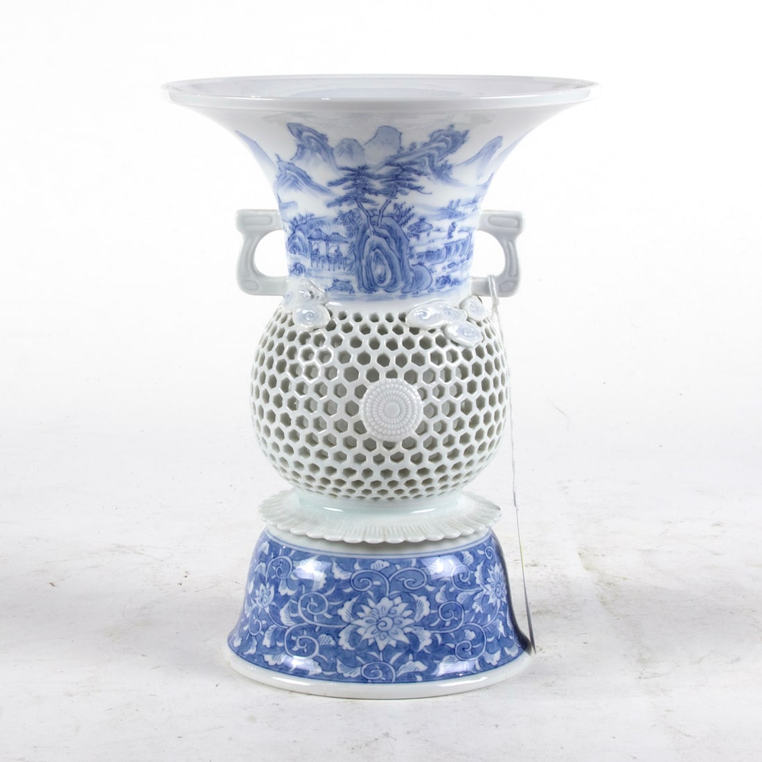 A Hirado blue and white trumpet vase: A Hirado blue and white trumpet vase. Meiji period, 10.5" high.
