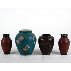 (lot of 4) Japanese cloisonne enamel porcelain vases