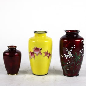 (lot of 3) Japanese cloisonne enamel vases
