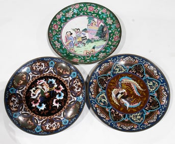 (lot of 3) Japanese and Chinese enameled dishes