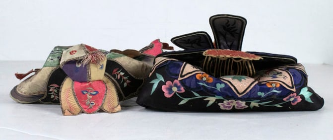 (lot of 2) Chinese embroidered children's hats