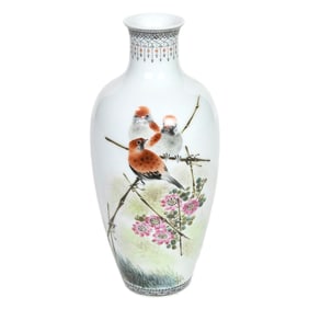 A Chinese famille rose vase in the style of Bi Botao (1886-1961)