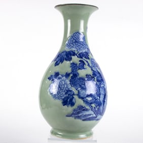 A Chinese blue and white celadon ground vase