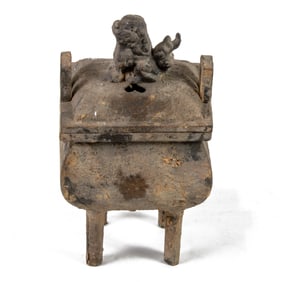 A Chinese bronze fangding lidded censer