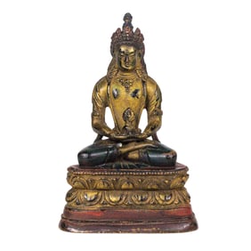 A Mongolian gilt lacquered figure of Amitayus