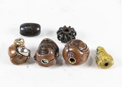 (lot of 6) Bronze ojime