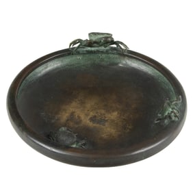 A Japanese patinated bronze tripod brush washer