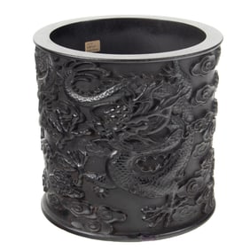 A Chinese stained rosewood brush pot