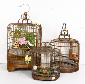 (lot of 3) Chinese bamboo birdcages
