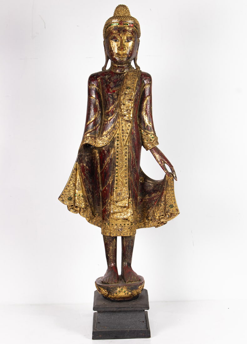 A Thai gilt lacquered standing figure of Buddha (1 of 1)