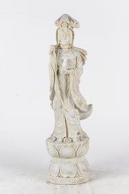 A Chinese white marble figure of Guanyin