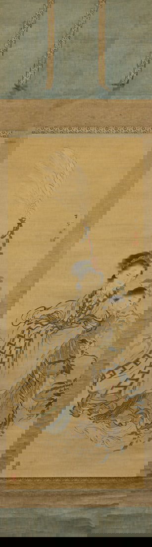 Japanese School - Chinese Goddess: Japanese School - Chinese Goddess. Hanging scroll, ink and color on paper, signed and sealed, 50"h x 20"w.