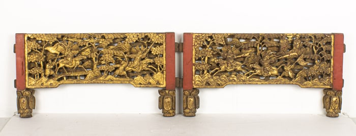 (lot of 2) Chinese gilt lacquered wood panels