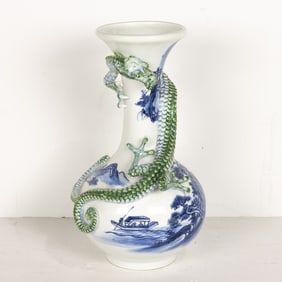 A Seto blue and white 'dragon' vase