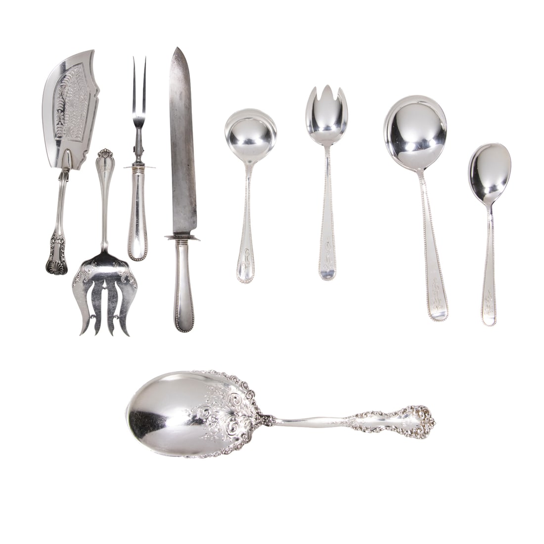 Six Scottish, English and American sterling serving serving pieces, including retailed by E (1 of 7)