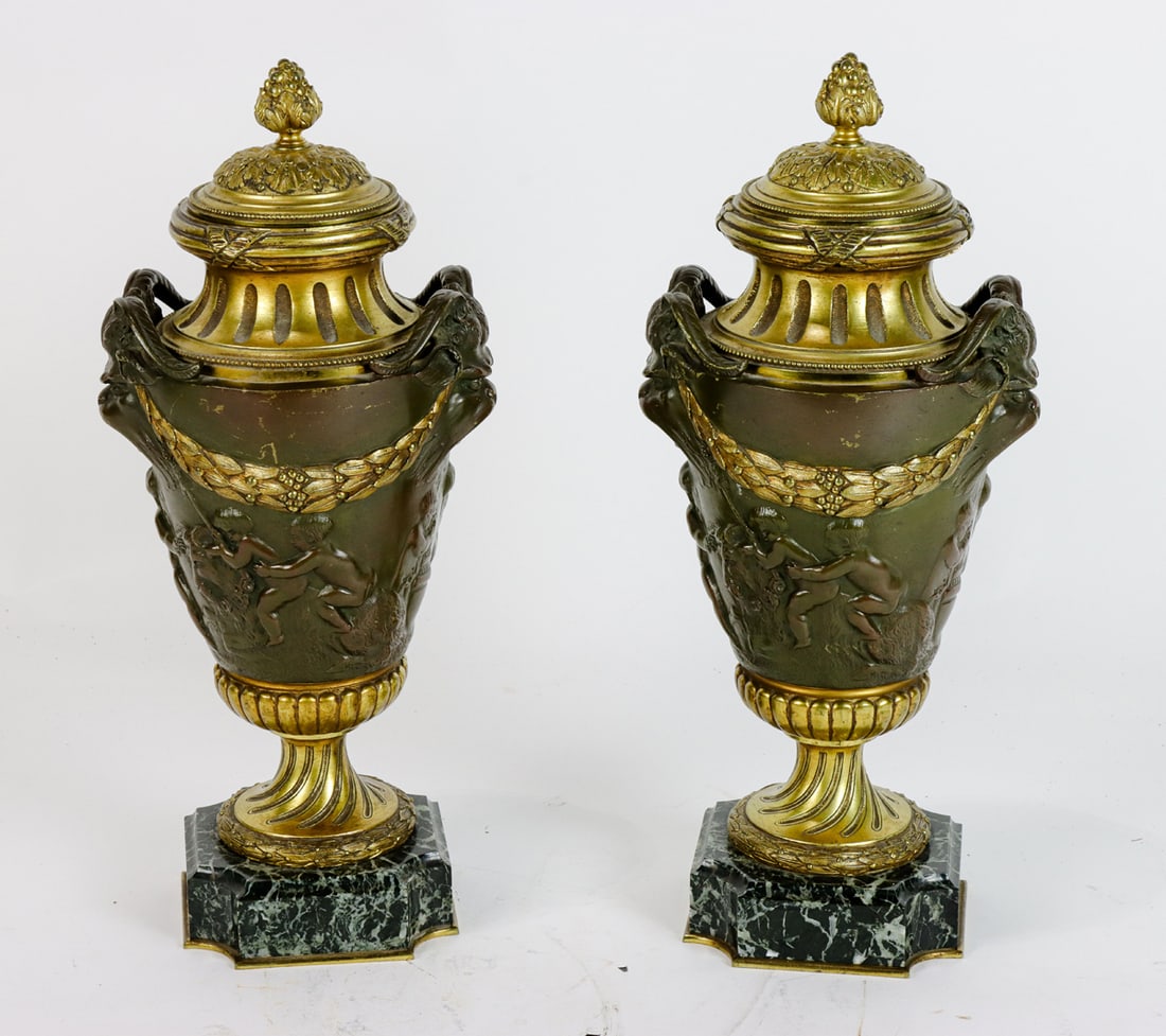 A pair of French gilt and patinated bronze covered urns (1 of 5)