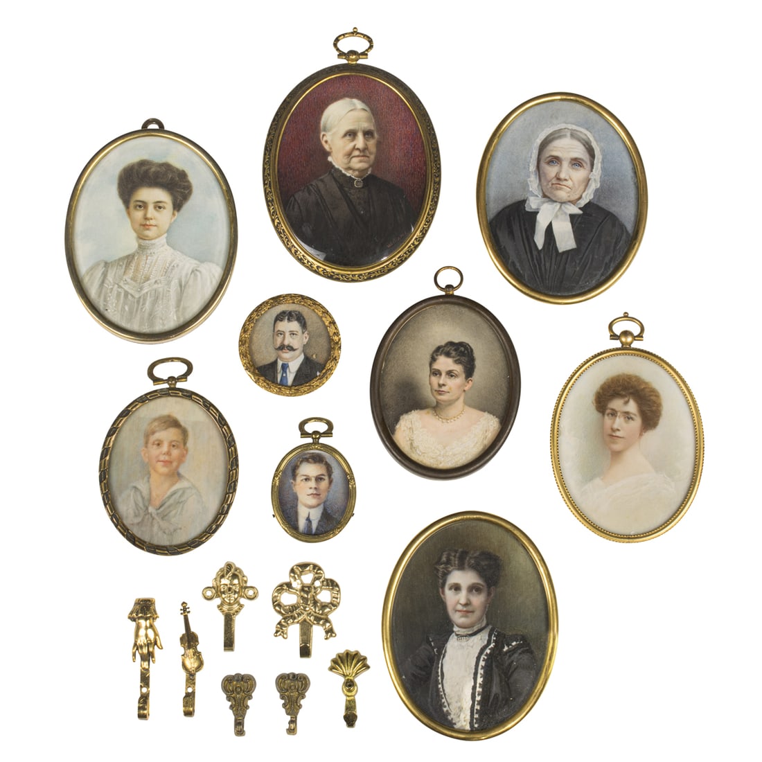 Nine portrait miniatures of men, women and children, second half 19th/early 20th century: Nine portrait miniatures of men, women and children, second half 19th/early 20th century, comprising (6) women, including elder woman with white hair, signed 'Williams'; (2) gentleman and a young boy,