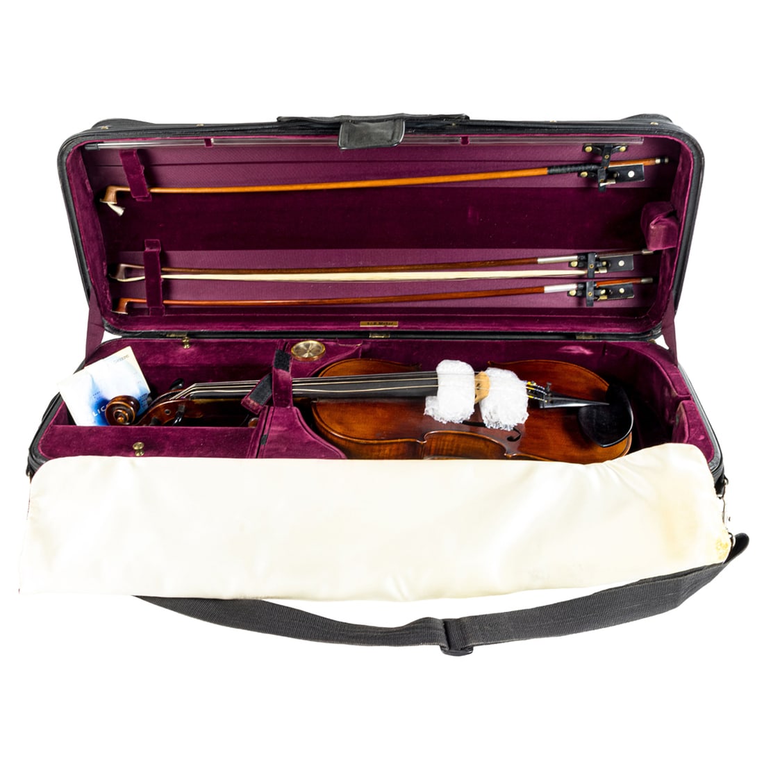 A fine European viola: A fine European viola, 20th century, with a 15.25" body, together with an early 20th century German silver mounted Hermann Prell bow marked Herm.W. Prell and Saxony, all within the hand made Weber cas