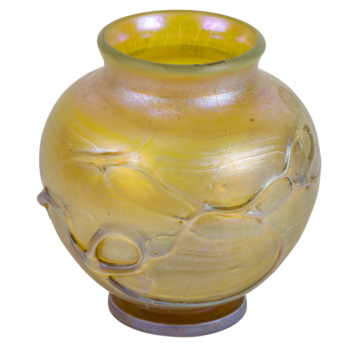 An iridescent art glass vase: An iridescent art glass vase, marked 'LCT 08487', 5"h