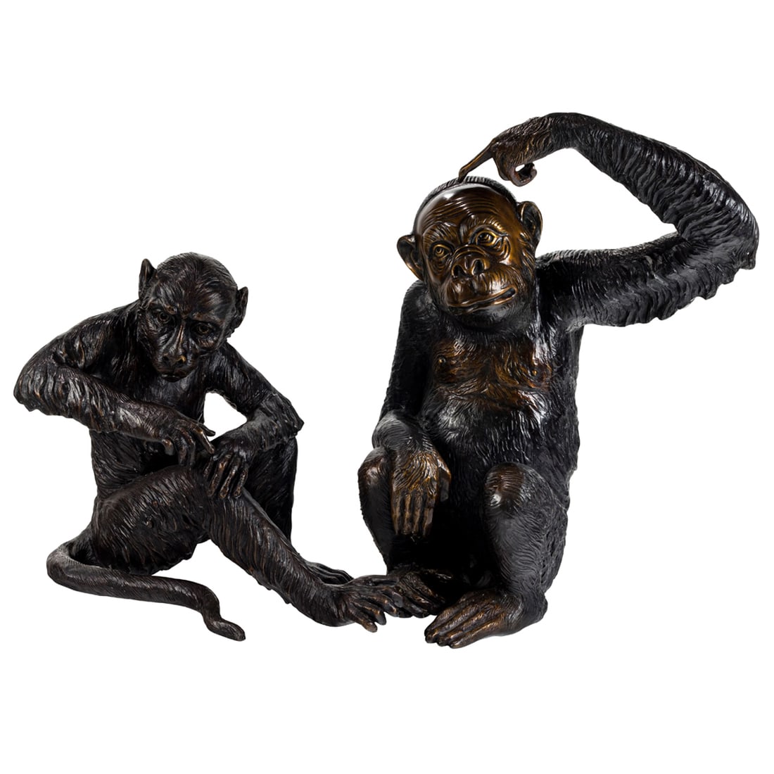 A large contemporary pair of patinated bronze figures of seated monkeys (1 of 5)