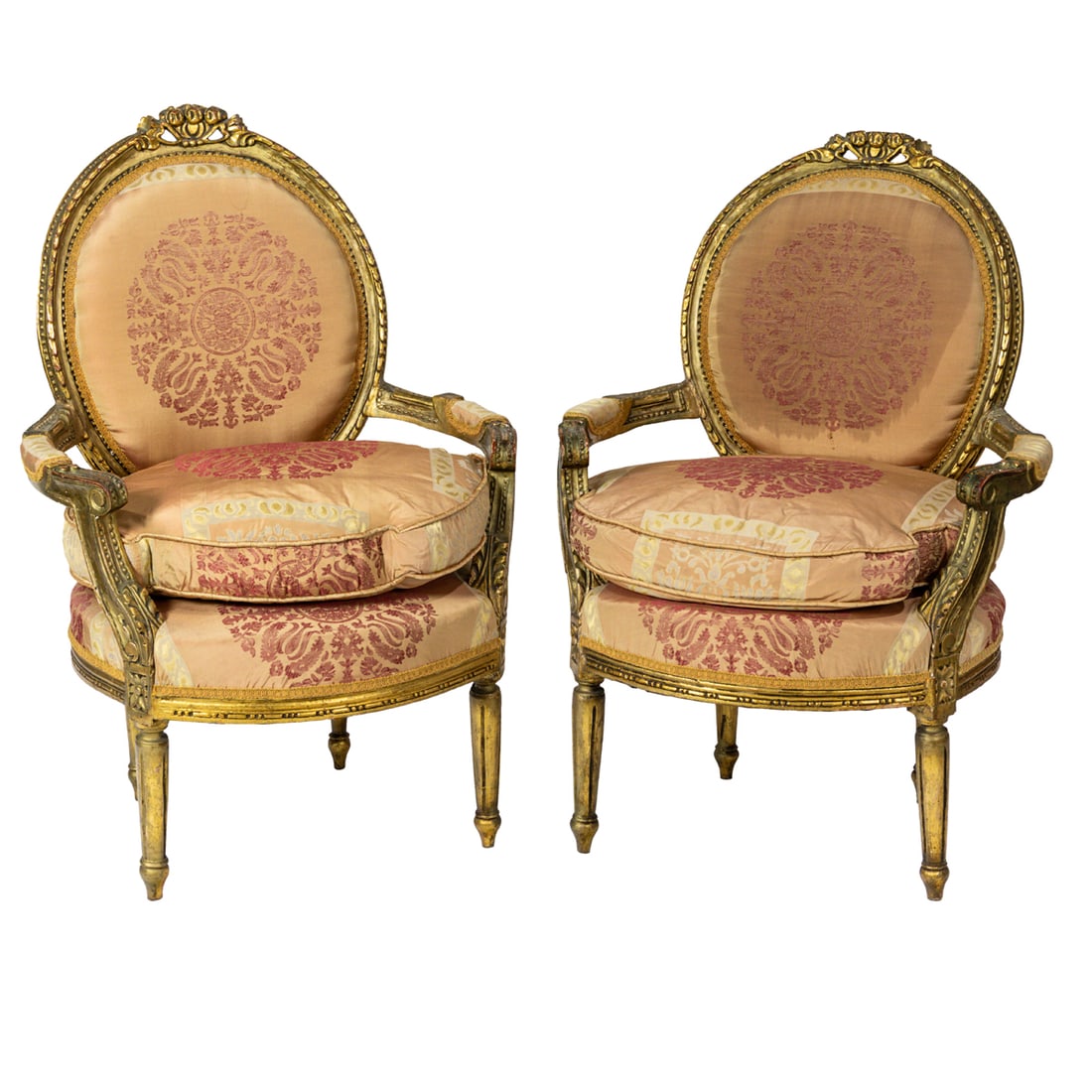 A pair of Louis XVI giltwood carved fauteuils circa 1870 (1 of 3)