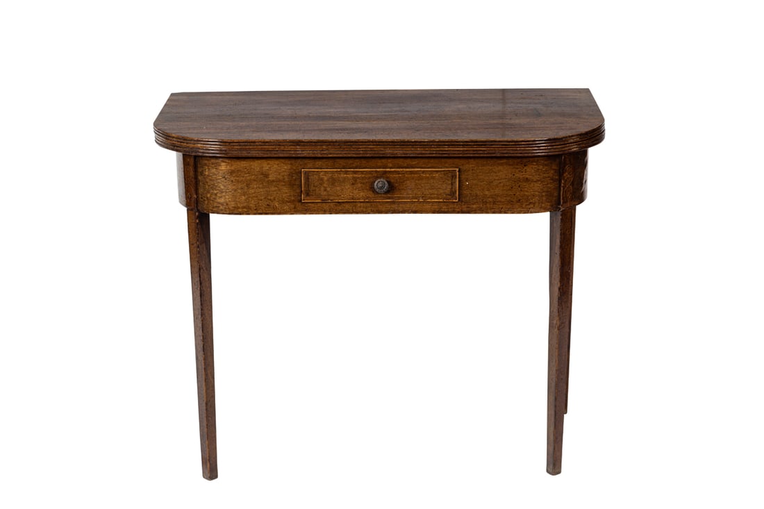 A Hepplewhite style mahogany game table, last quarter 18th century and later, the fold-open with a (1 of 6)