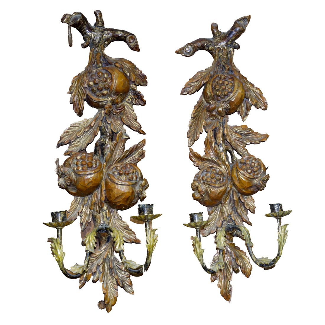 A pair of Baroque style burnished giltwood two-light wall lights (1 of 4)