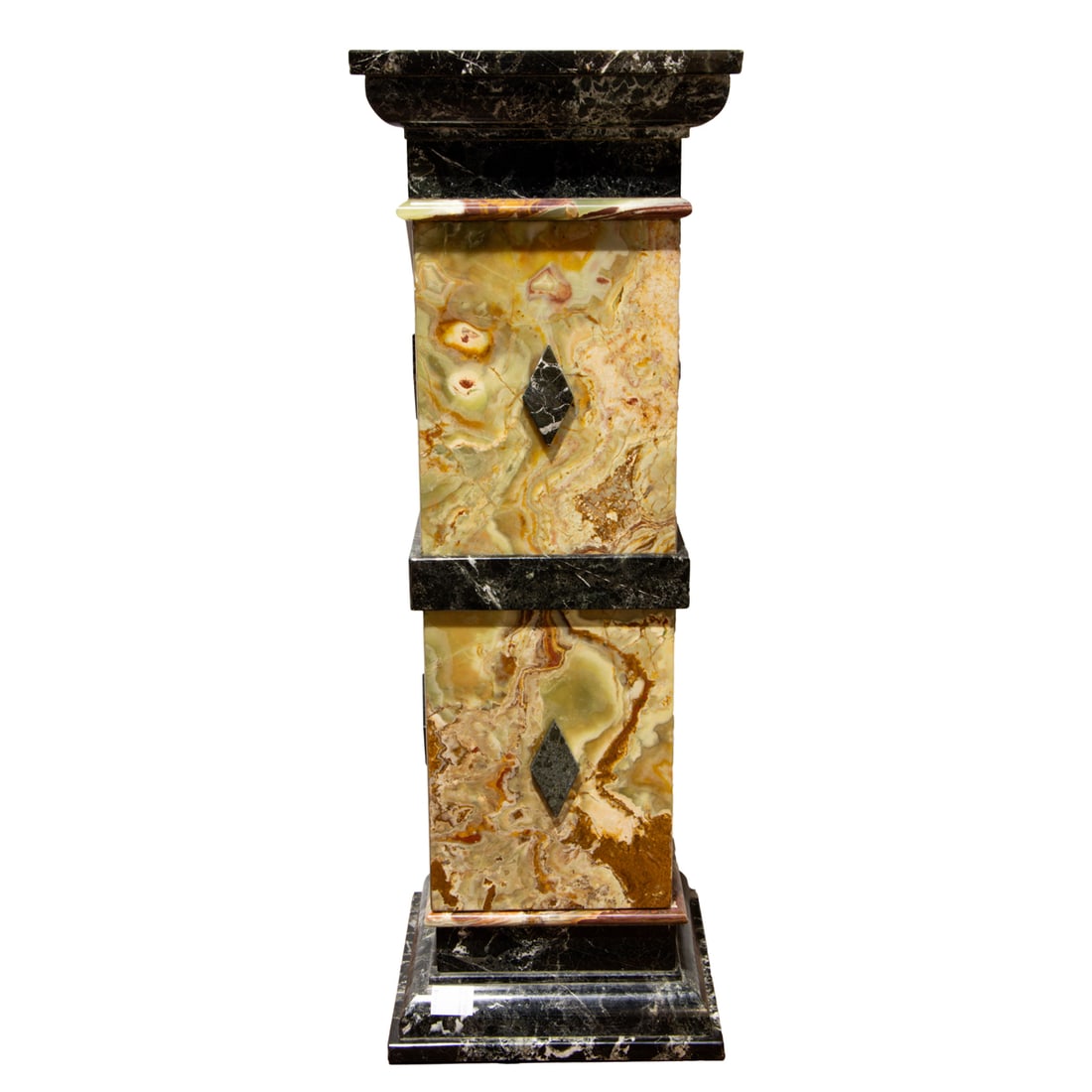 A marble and onyx column in the Art Deco taste: A marble and onyx column in the Art Deco taste, 40.5"h x 14"h x 14"d