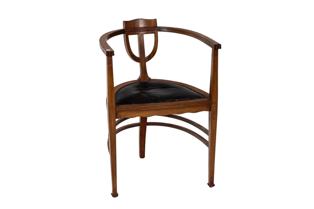 An Art Nouveau barrel back chair with carved splat (1 of 4)